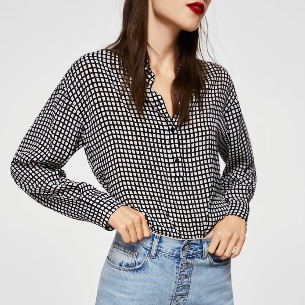 Mango checkered grid button down shirt - Picture 2 of 5